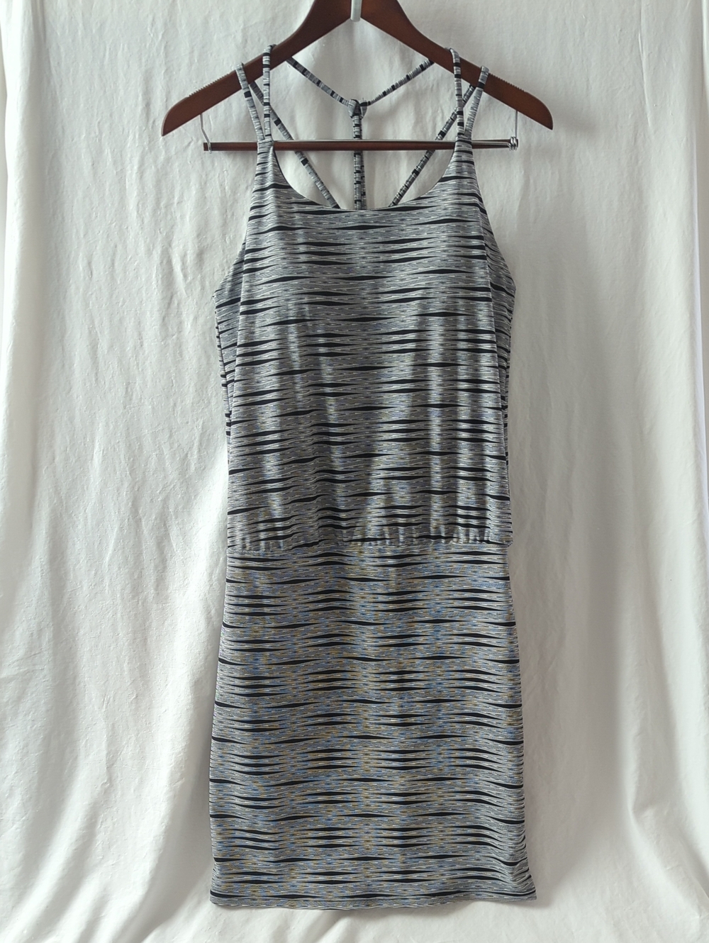 Athleta Ariel Venice Swim Dress Strappy Racerback Black Gray Stripe Size M